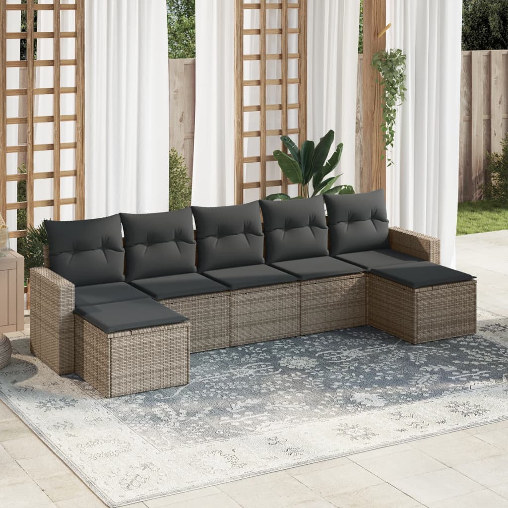 Salon de jardin avec coussins 7 pcs gris résine tressée - XIOS