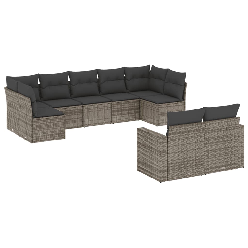 Salon de jardin 9 pcs avec coussins gris résine tressée - XIOS