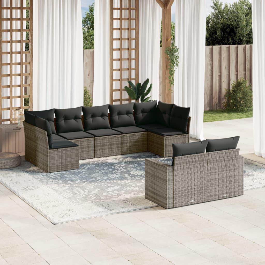 Salon de jardin 9 pcs avec coussins gris résine tressée - XIOS