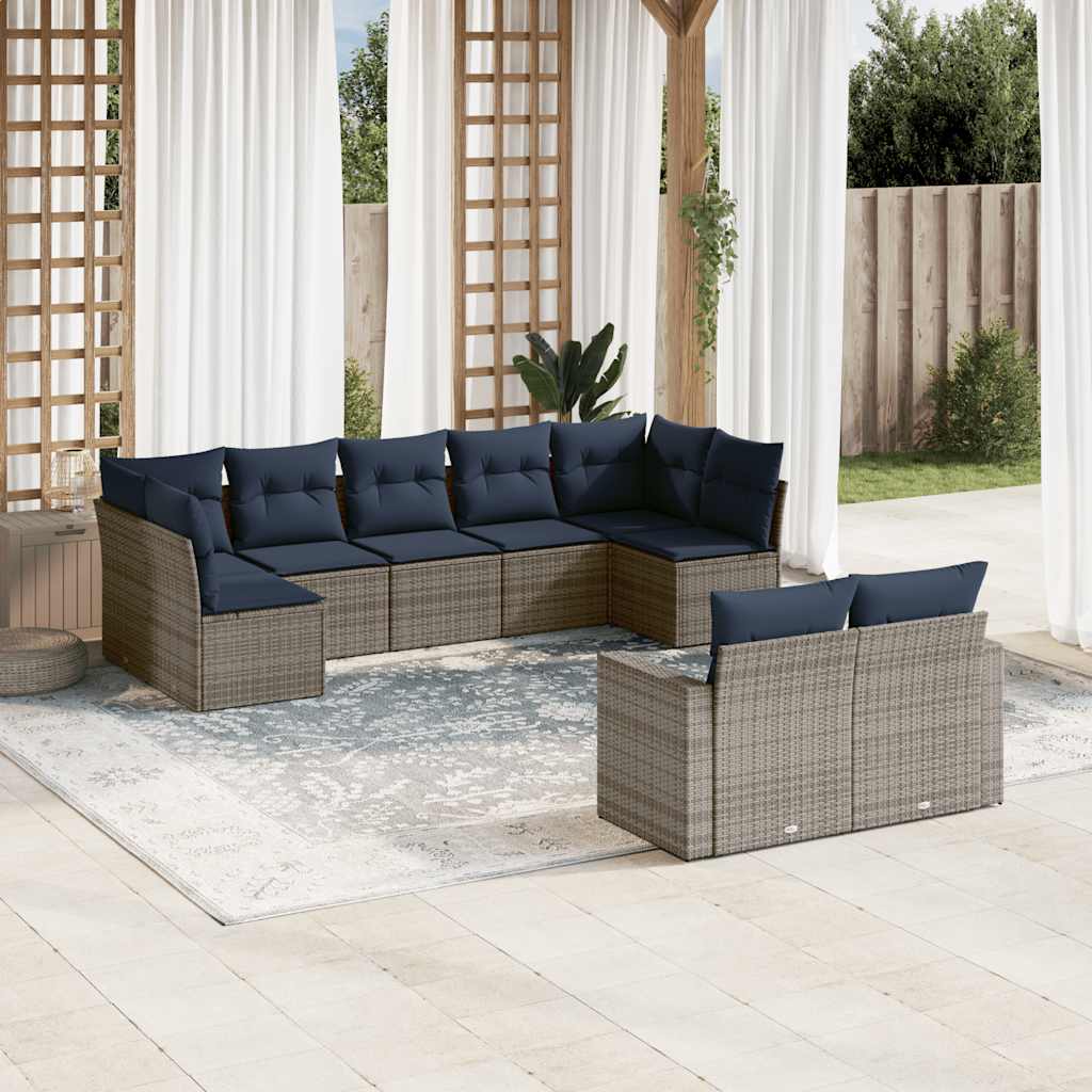Salon de jardin 9 pcs avec coussins gris résine tressée - XIOS