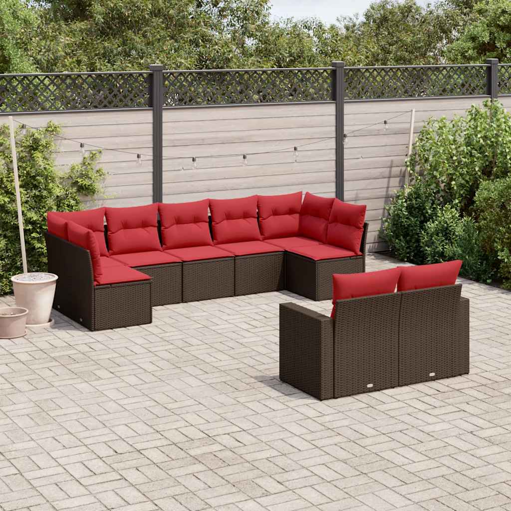 Salon de jardin avec coussins 9 pcs marron résine tressée - XIOS