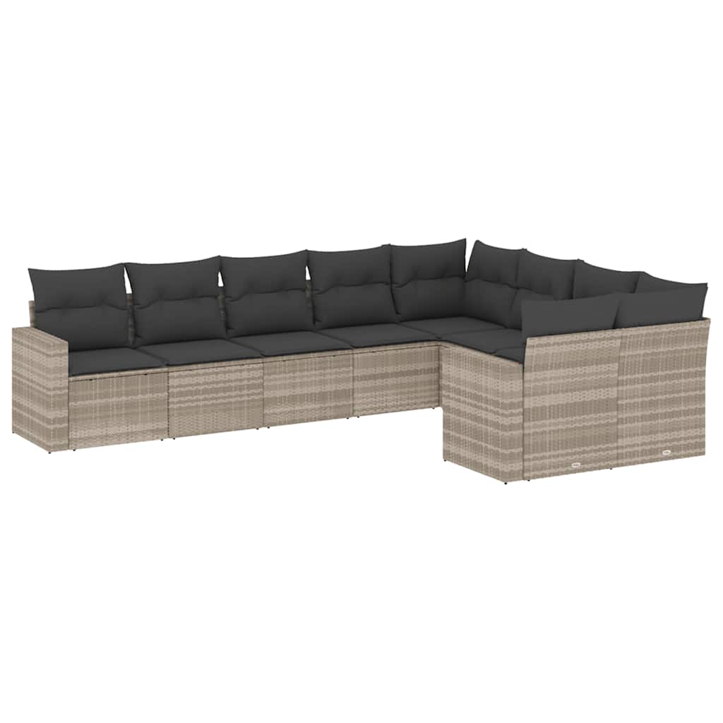 Salon de jardin 9 pcs avec coussins gris clair résine tressée - XIOS