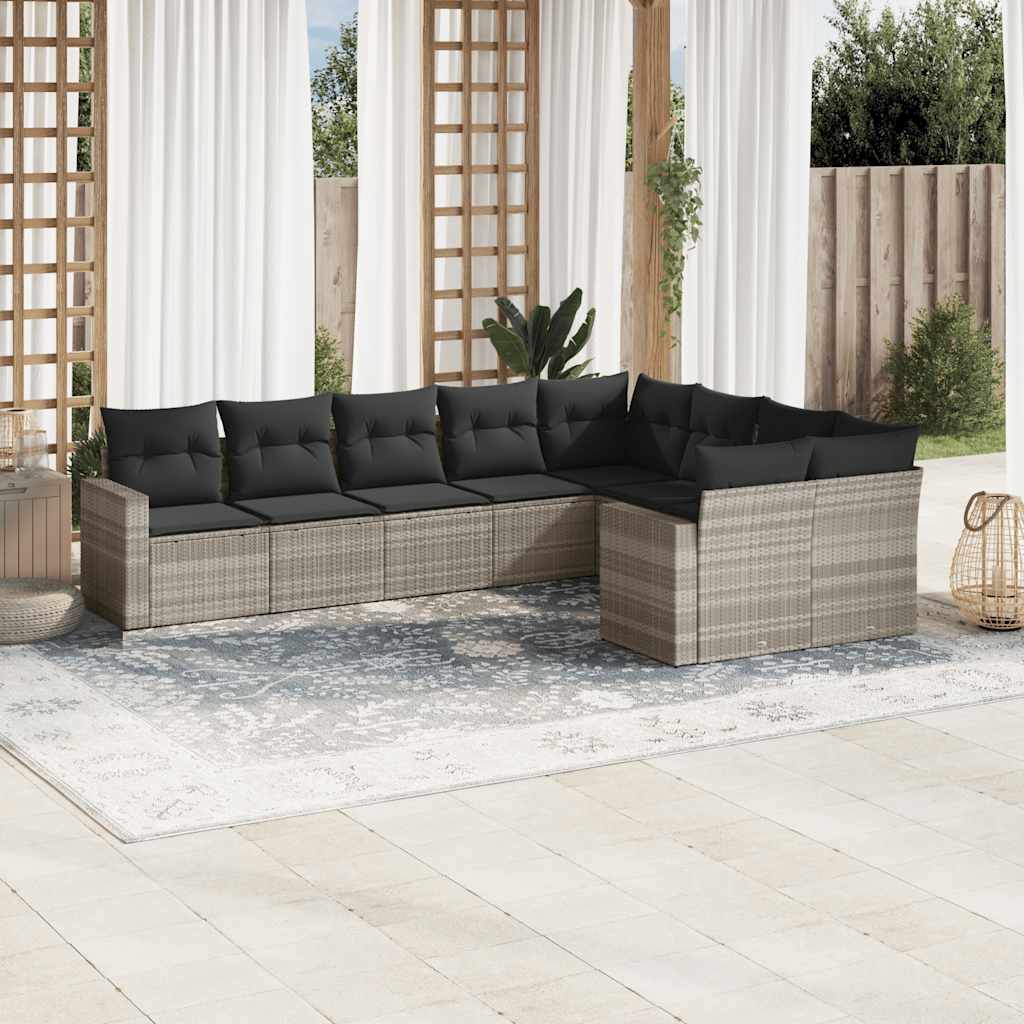 Salon de jardin 9 pcs avec coussins gris clair résine tressée - XIOS