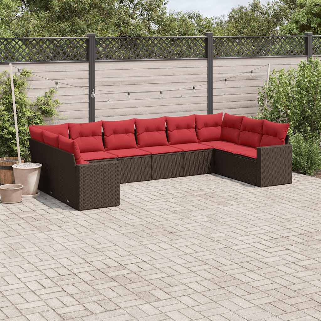 Salon de jardin 10 pcs avec coussins marron résine tressée - XIOS