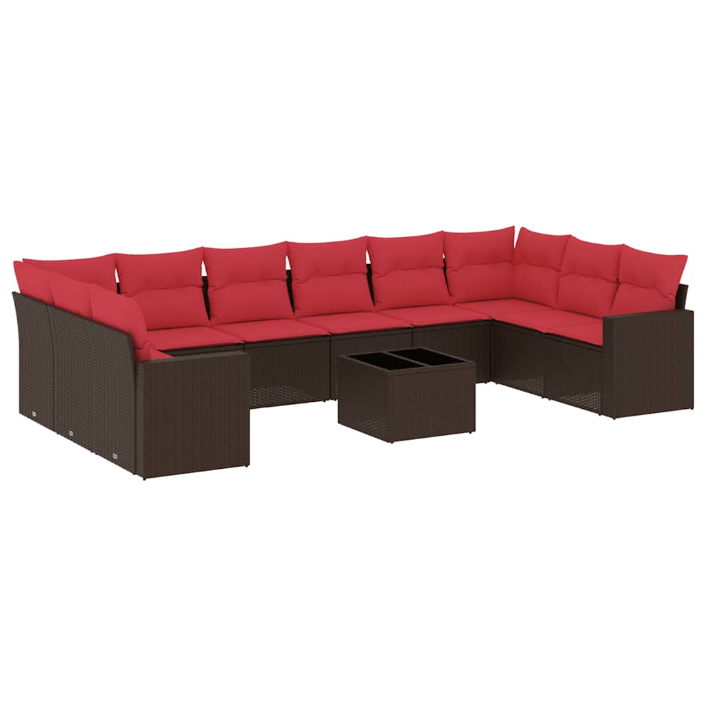 Salon de jardin et coussins 11 pcs marron résine tressée