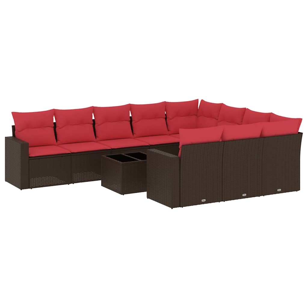 Salon de jardin et coussins 11 pcs marron résine tressée