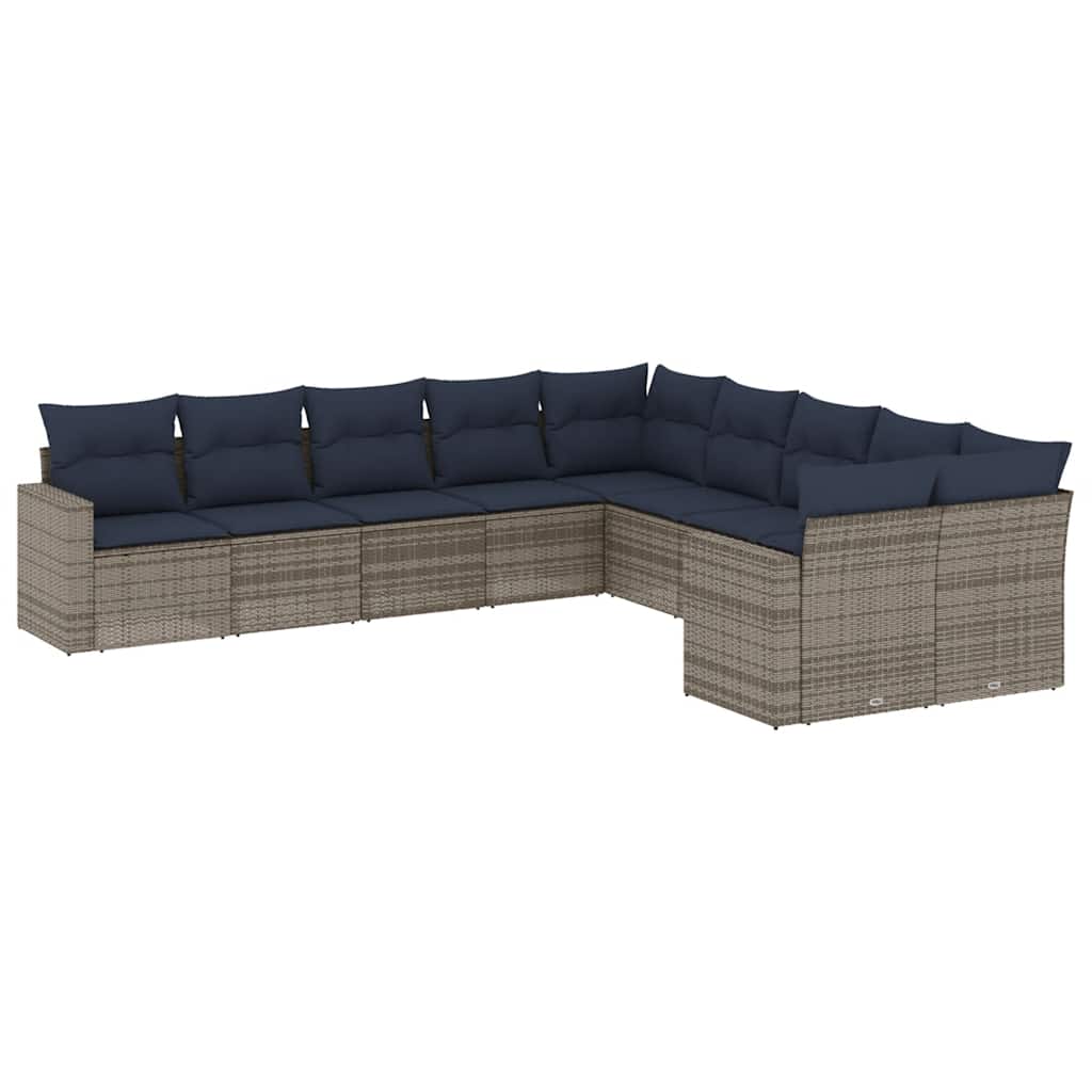 Salon de jardin 10 pcs avec coussins gris résine tressée
