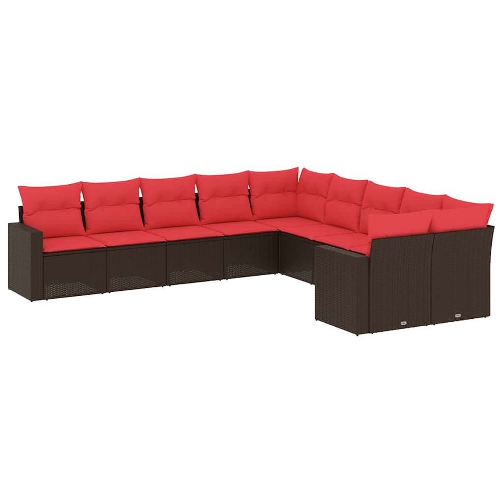 Salon de jardin 10 pcs avec coussins marron résine tressée