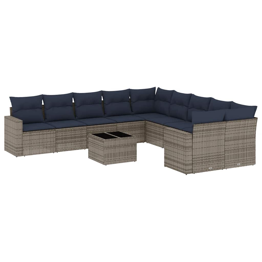 Salon de jardin 11 pcs avec coussins gris résine tressée