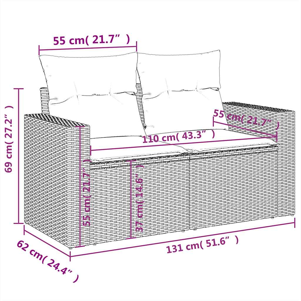 Ensemble de canapé de jardin 11 pcs avec coussins gris résine tressée