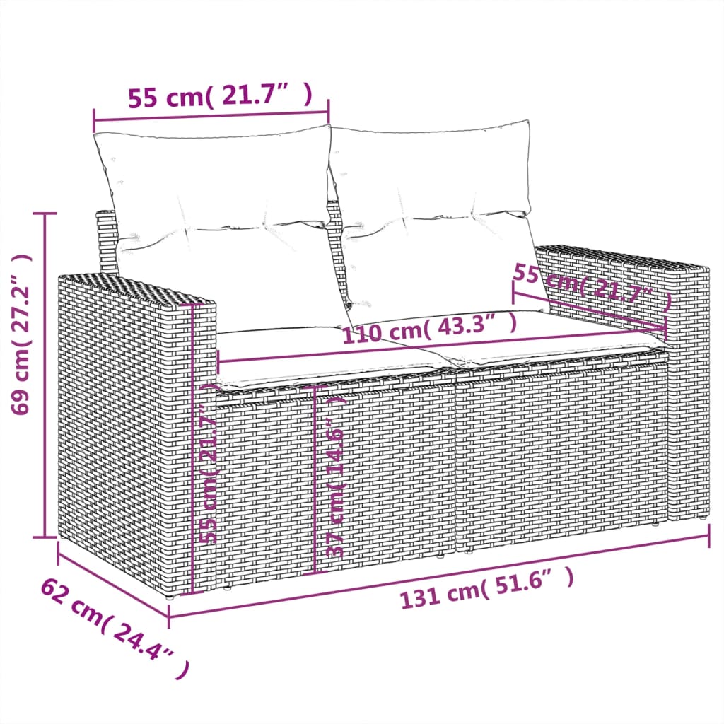 Salon de jardin et coussins 11 pcs marron résine tressée