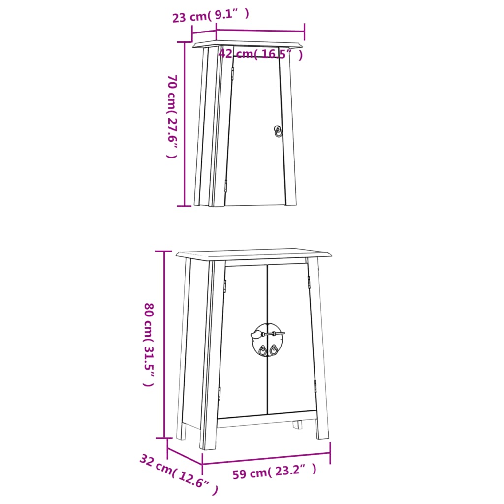 Ensemble de meubles de salle de bain 2 pcs bois de pin massif