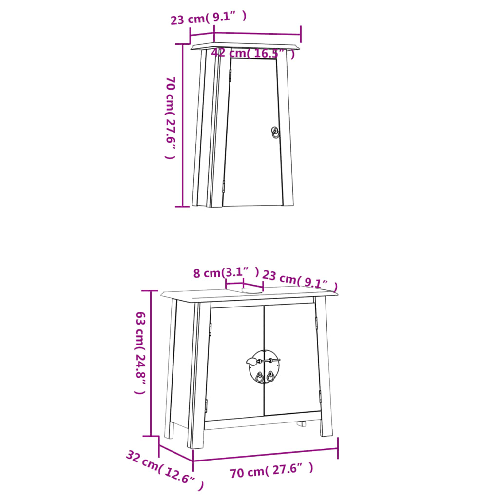 Ensemble de meubles de salle de bain 2 pcs bois de pin massif