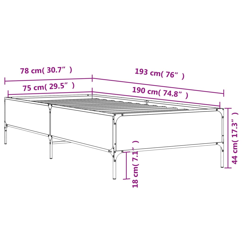 Cadre de lit sans matelas sonoma gris 75x190 cm - XIOS