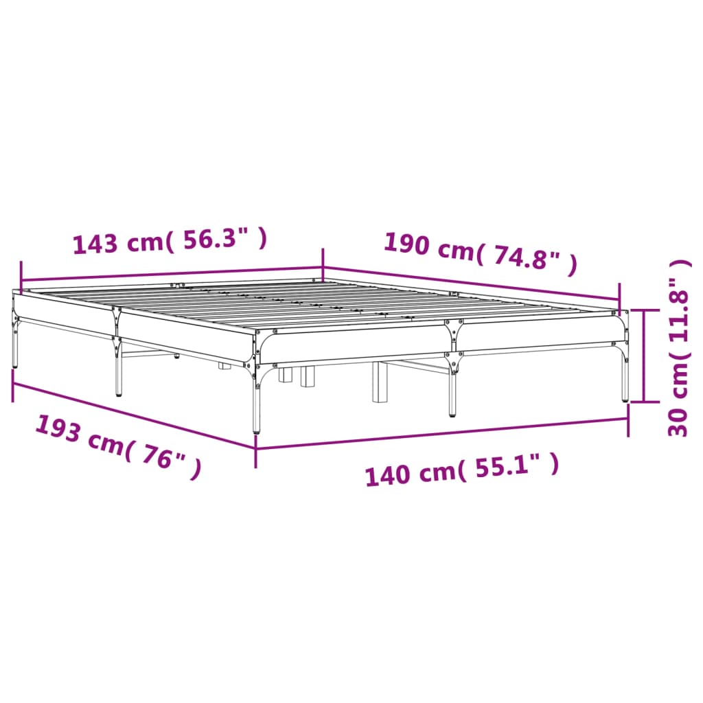 Cadre de lit sans matelas sonoma gris 140x190 cm - XIOS