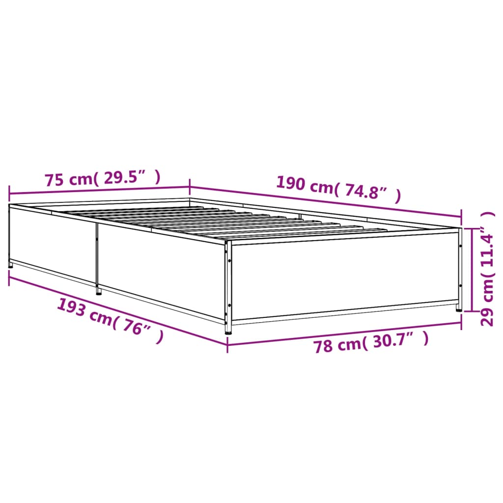 Cadre de lit sans matelas noir 75x190 cm - XIOS
