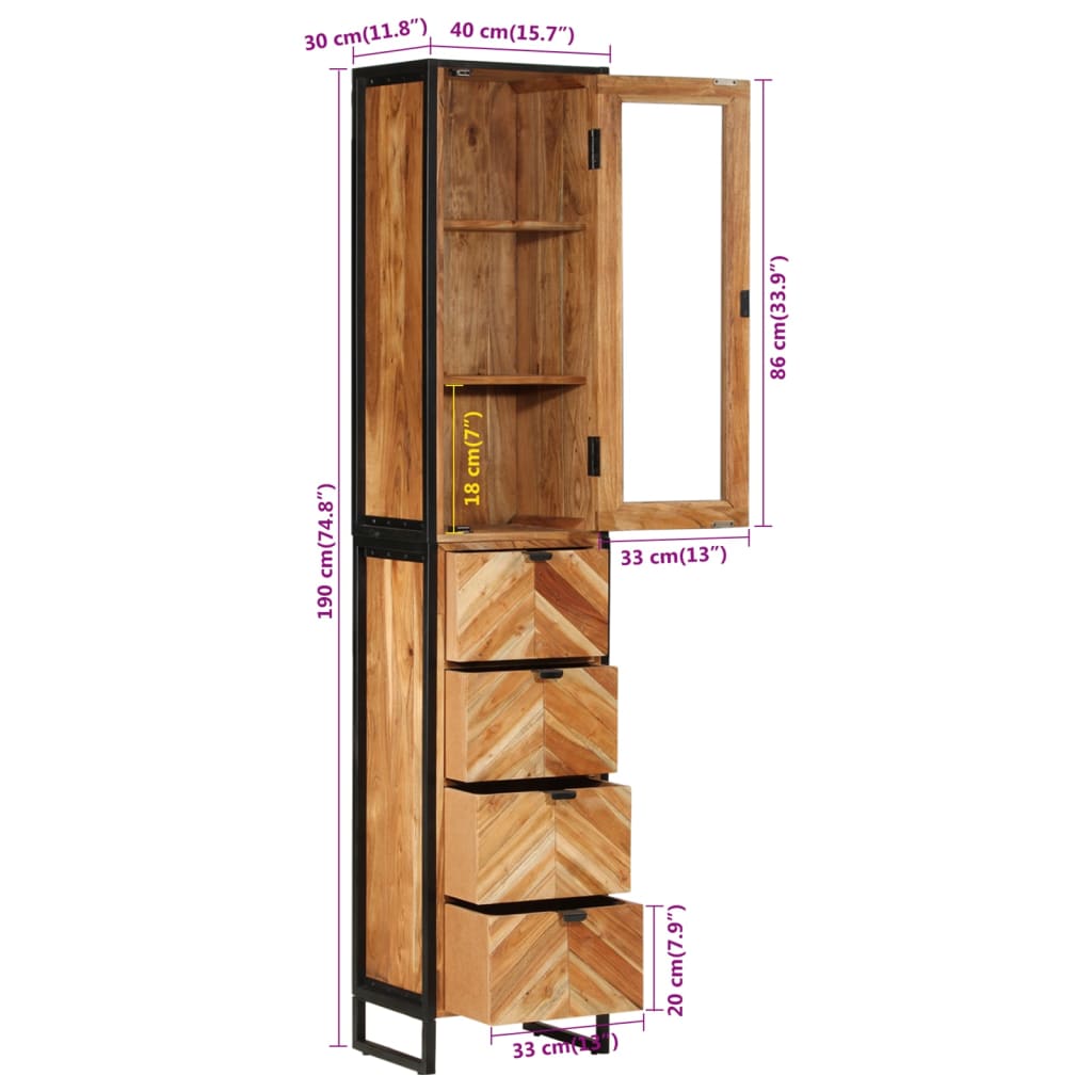 Armoire de salle de bain 40x27x190 cm bois massif d'acacia - XIOS