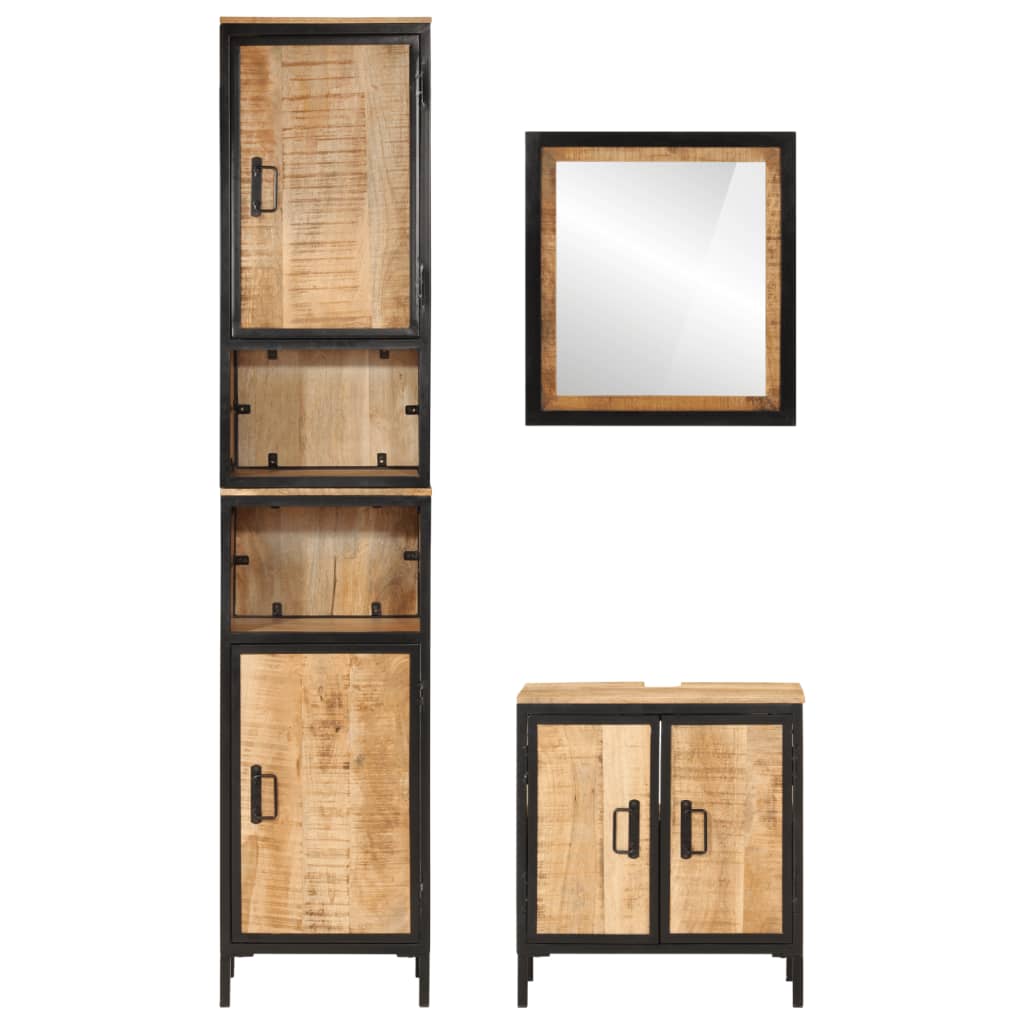 Ensemble de meubles salle de bain 3 pcs fer et bois de manguier