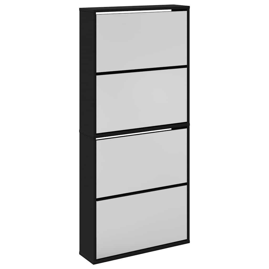 Armoire à chaussures avec miroir à 4 niveaux noir 63x17x134 cm - XIOS