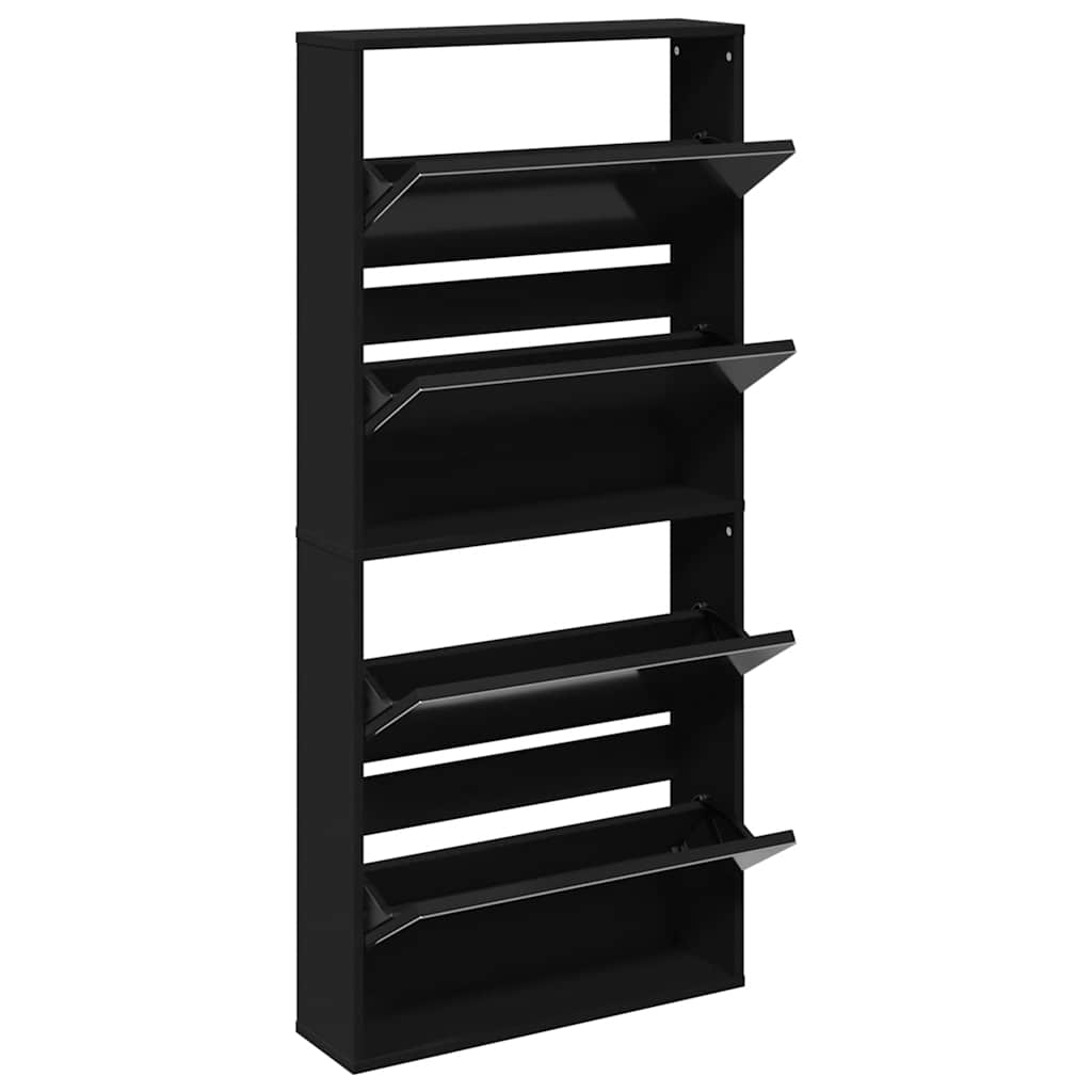 Armoire à chaussures avec miroir à 4 niveaux noir 63x17x134 cm - XIOS