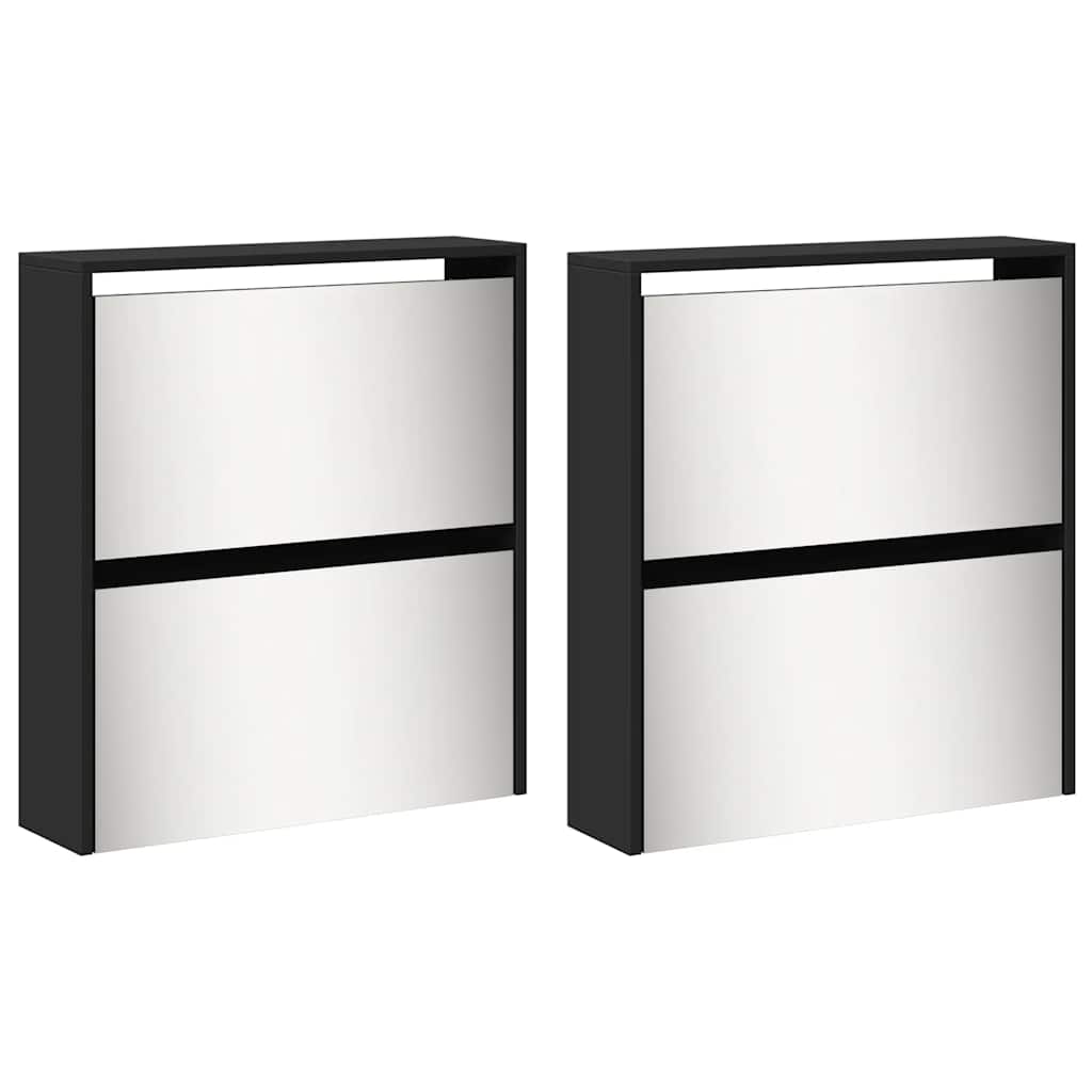 Armoire à chaussures avec miroir à 4 niveaux noir 63x17x134 cm - XIOS