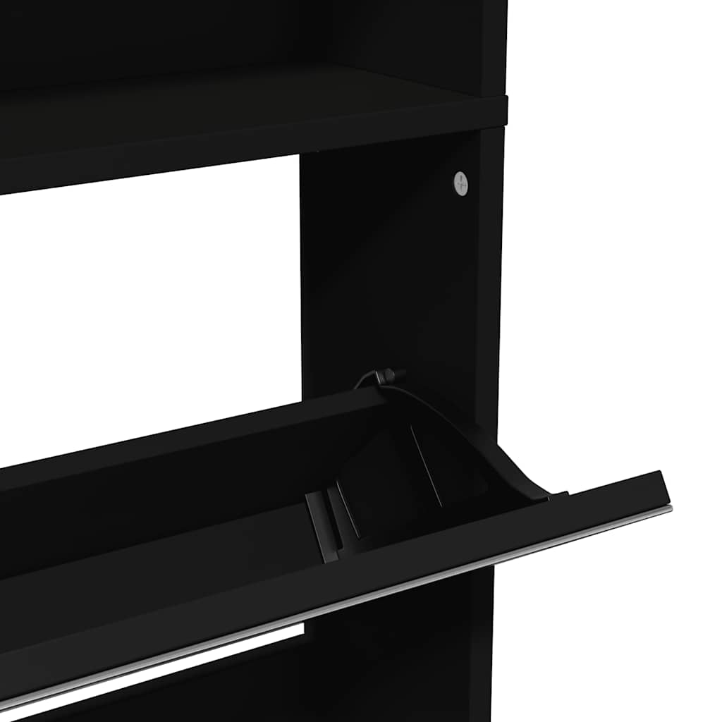 Armoire à chaussures avec miroir à 4 niveaux noir 63x17x134 cm - XIOS