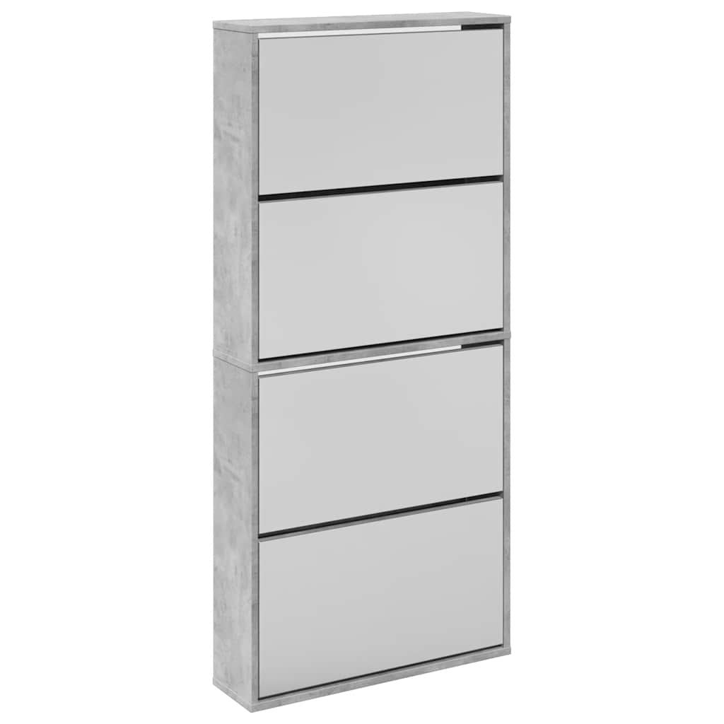 Armoire à chaussures et miroir 4 niveaux gris béton 63x17x134cm - XIOS