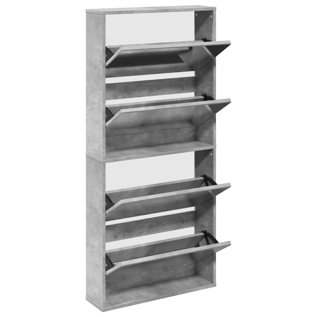 Armoire à chaussures et miroir 4 niveaux gris béton 63x17x134cm - XIOS