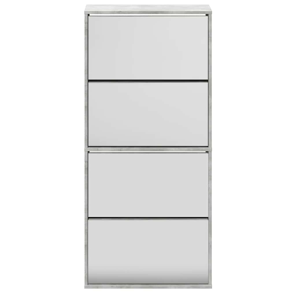 Armoire à chaussures et miroir 4 niveaux gris béton 63x17x134cm - XIOS