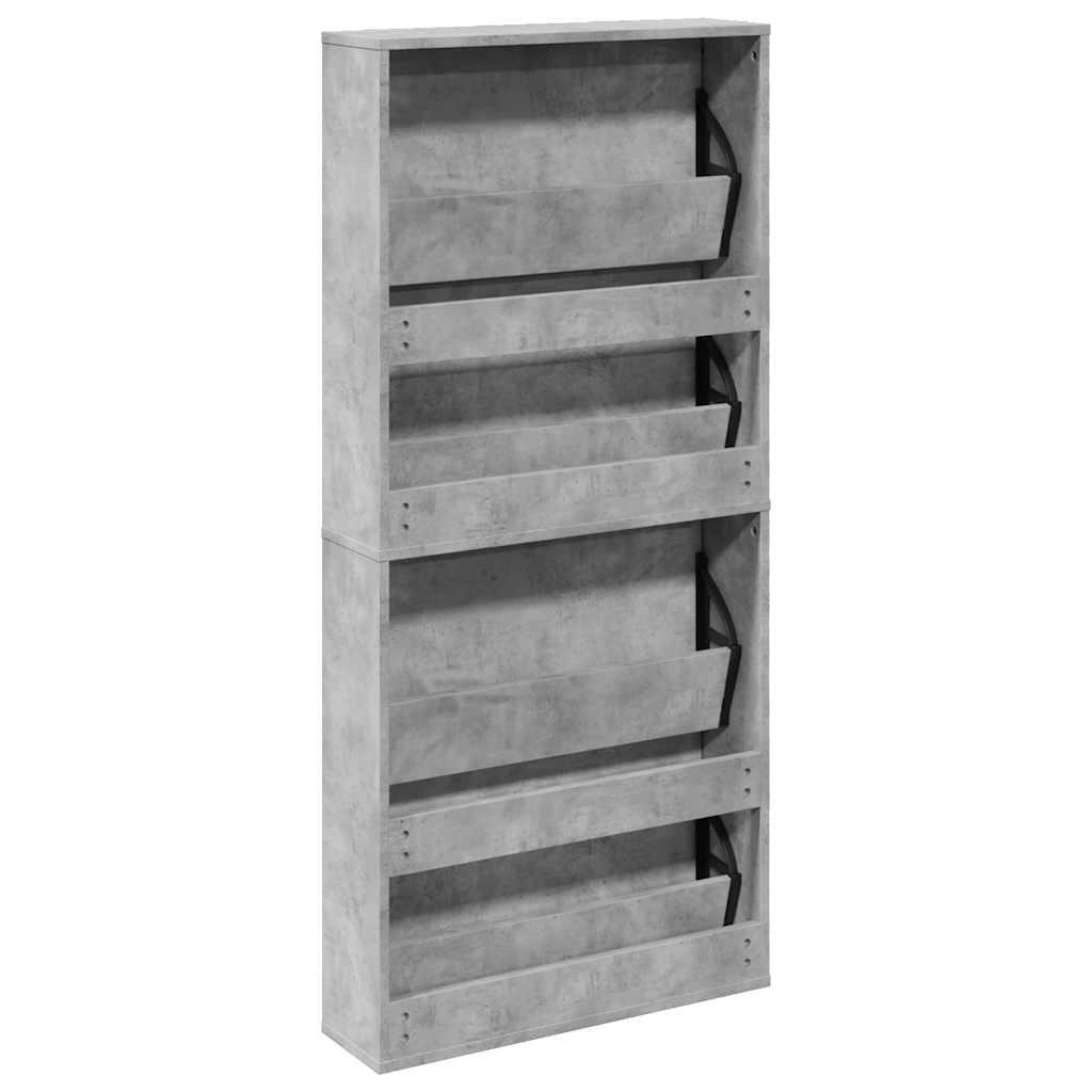 Armoire à chaussures et miroir 4 niveaux gris béton 63x17x134cm - XIOS
