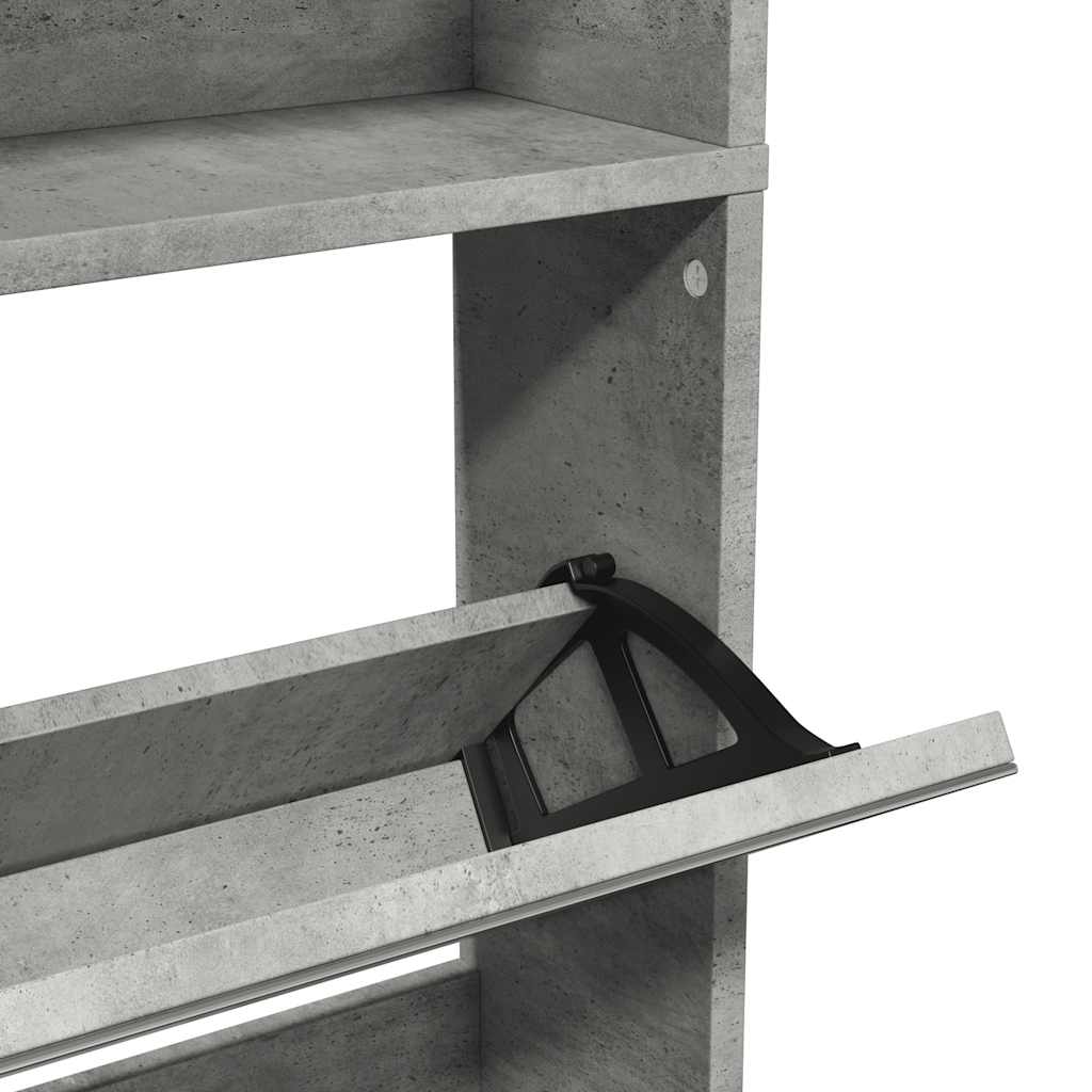 Armoire à chaussures et miroir 4 niveaux gris béton 63x17x134cm - XIOS