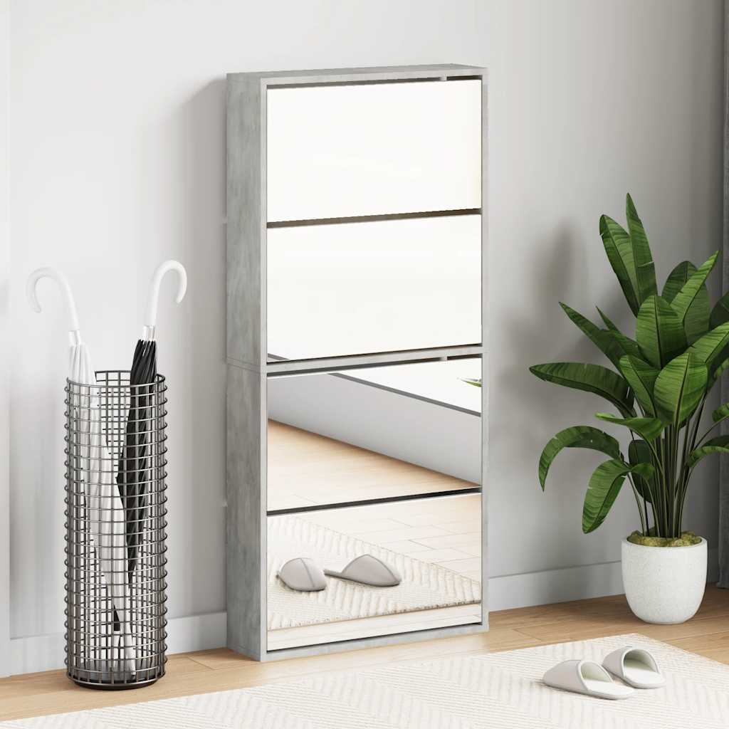 Armoire à chaussures et miroir 4 niveaux gris béton 63x17x134cm - XIOS