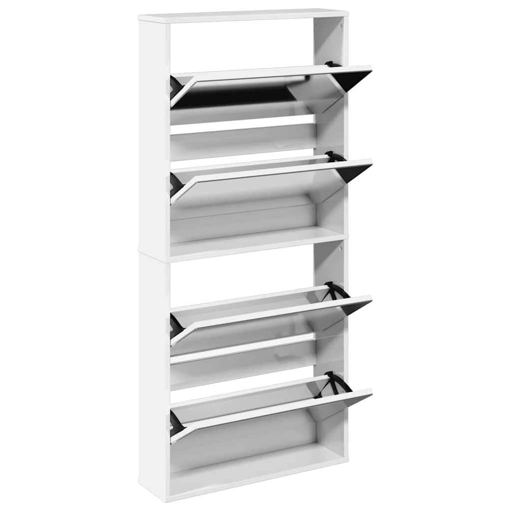 Armoire à chaussures miroir 4 niveaux blanc brillant - XIOS