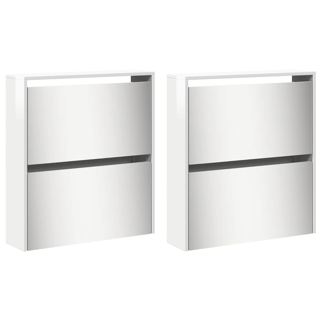 Armoire à chaussures miroir 4 niveaux blanc brillant - XIOS