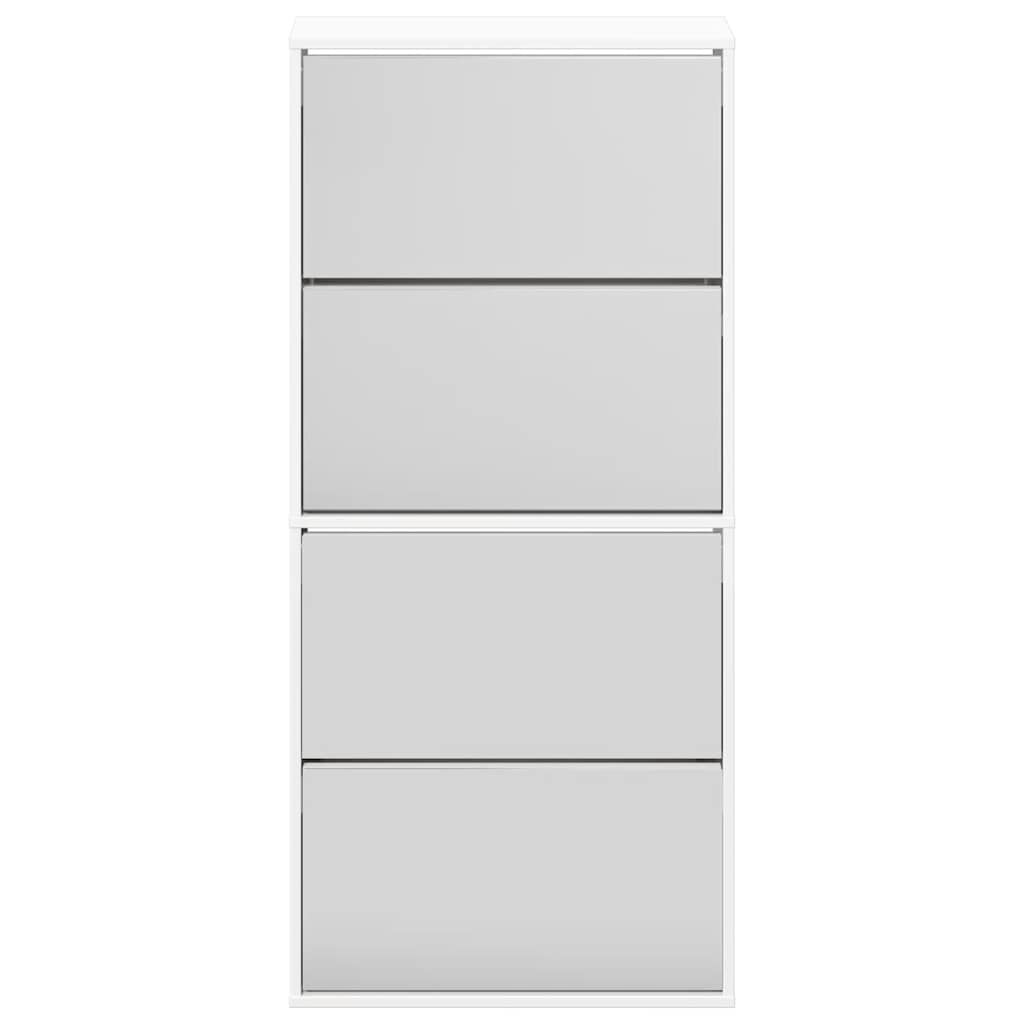 Armoire à chaussures miroir 4 niveaux blanc brillant - XIOS