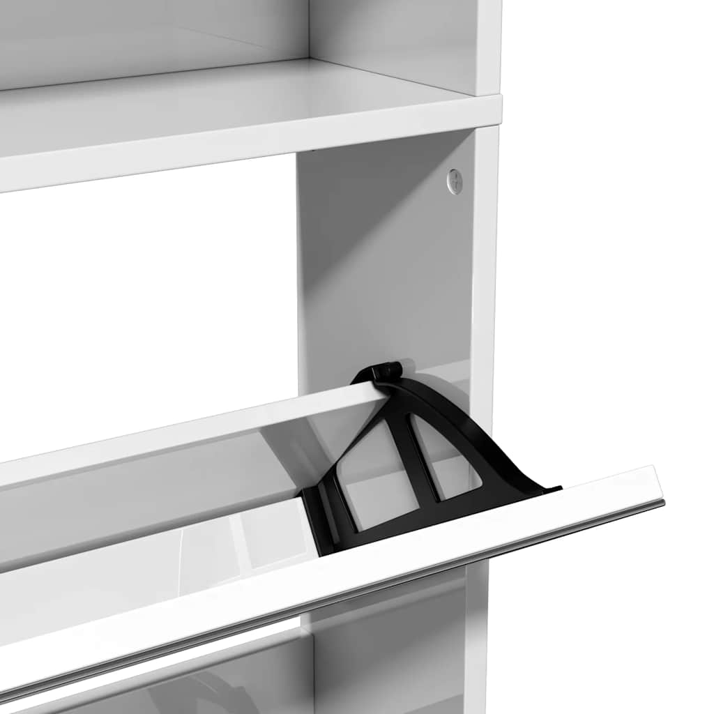 Armoire à chaussures miroir 4 niveaux blanc brillant - XIOS
