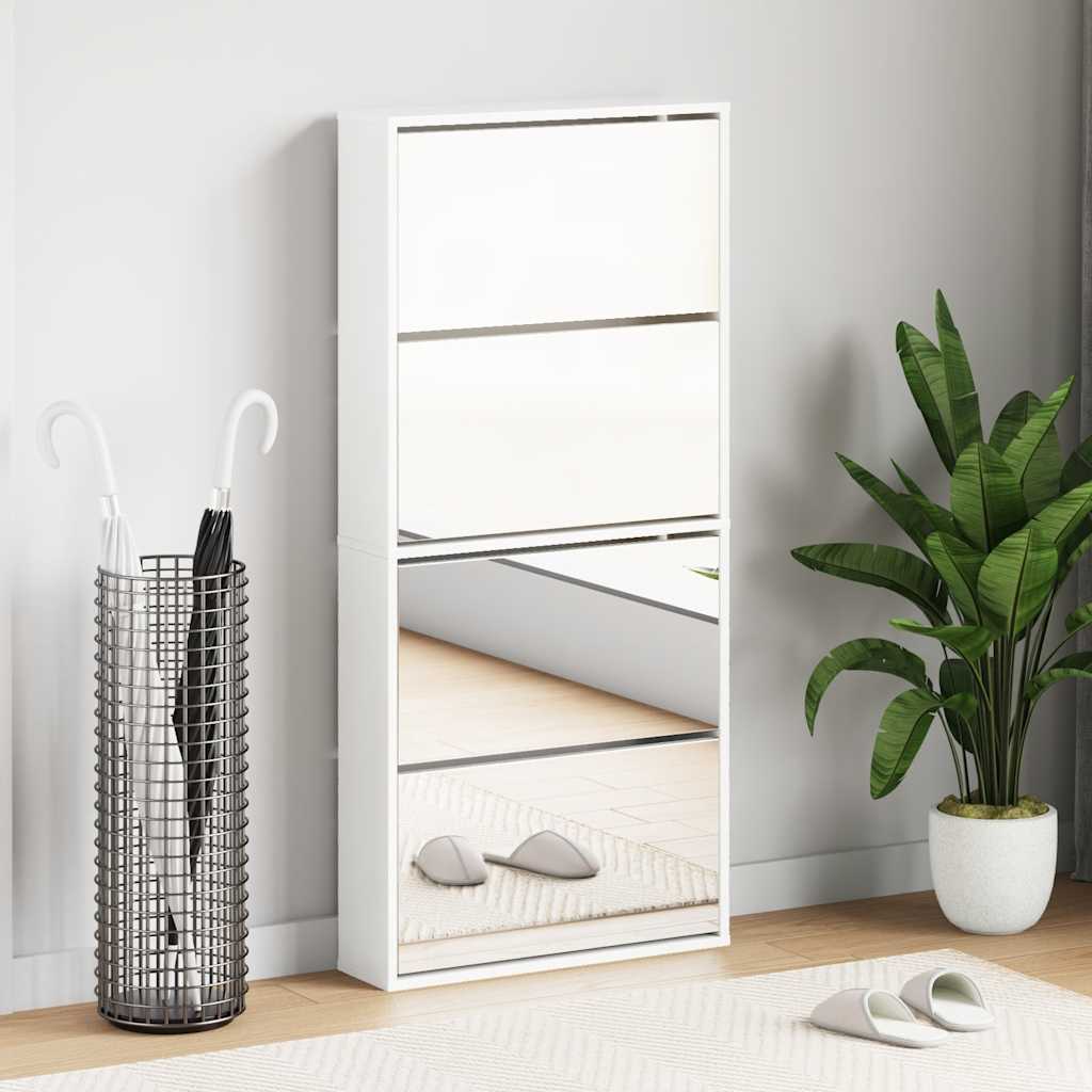 Armoire à chaussures miroir 4 niveaux blanc brillant - XIOS
