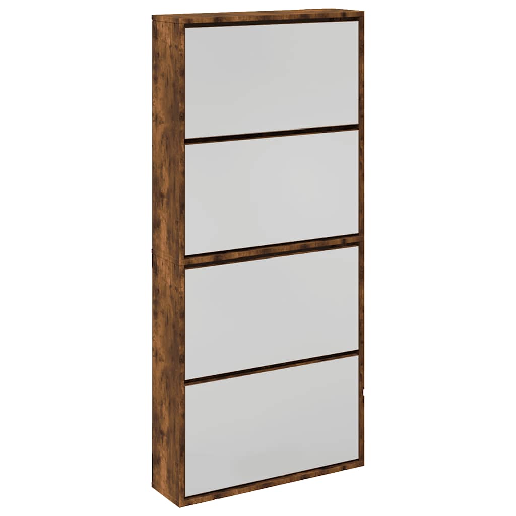 Armoire à chaussures miroir à 4 niveaux chêne fumé 63x17x134 cm - XIOS