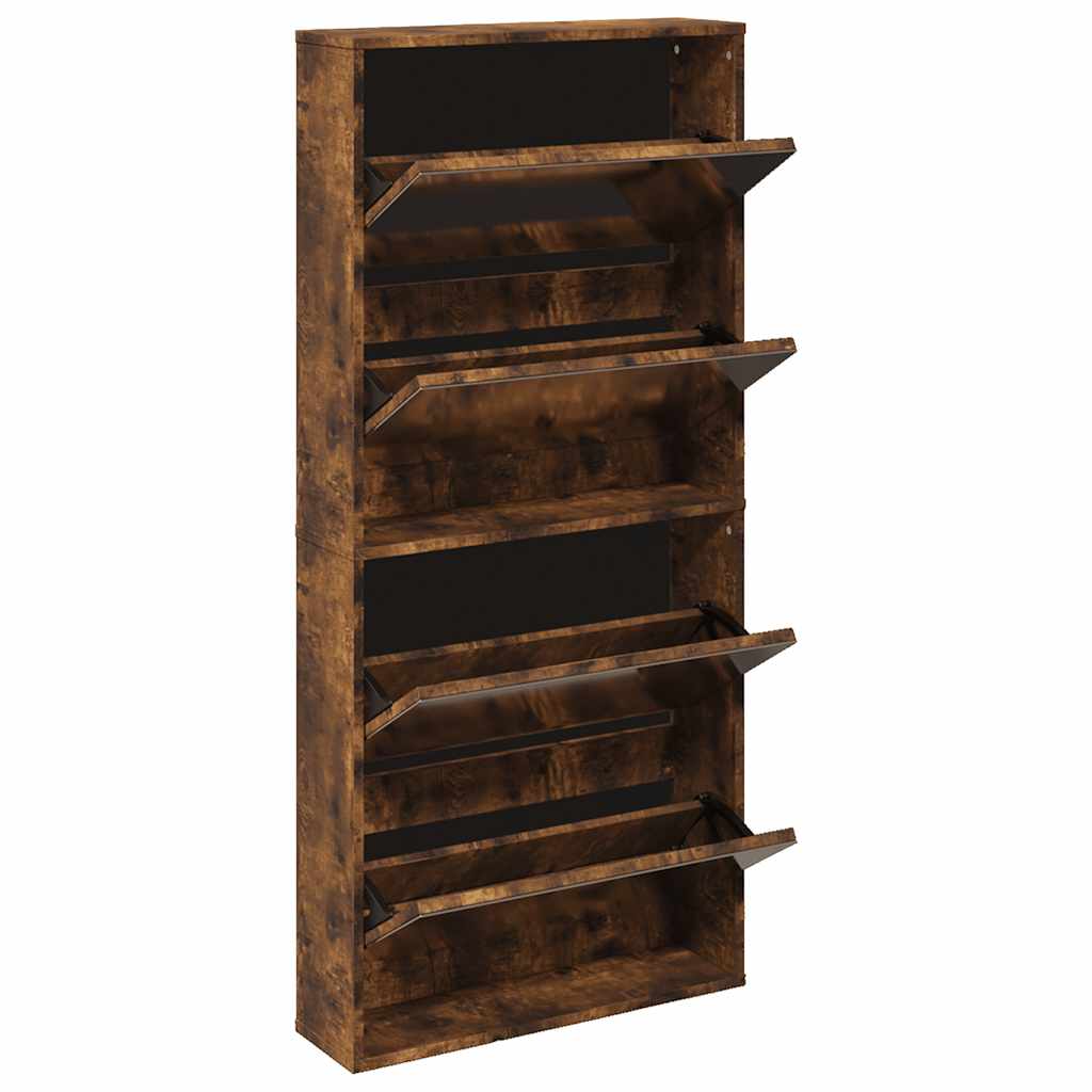 Armoire à chaussures miroir à 4 niveaux chêne fumé 63x17x134 cm - XIOS