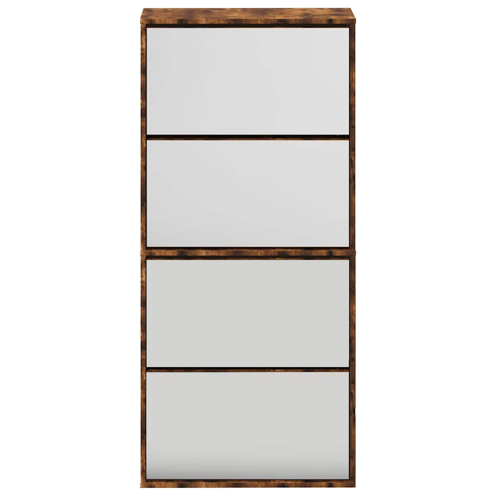 Armoire à chaussures miroir à 4 niveaux chêne fumé 63x17x134 cm - XIOS