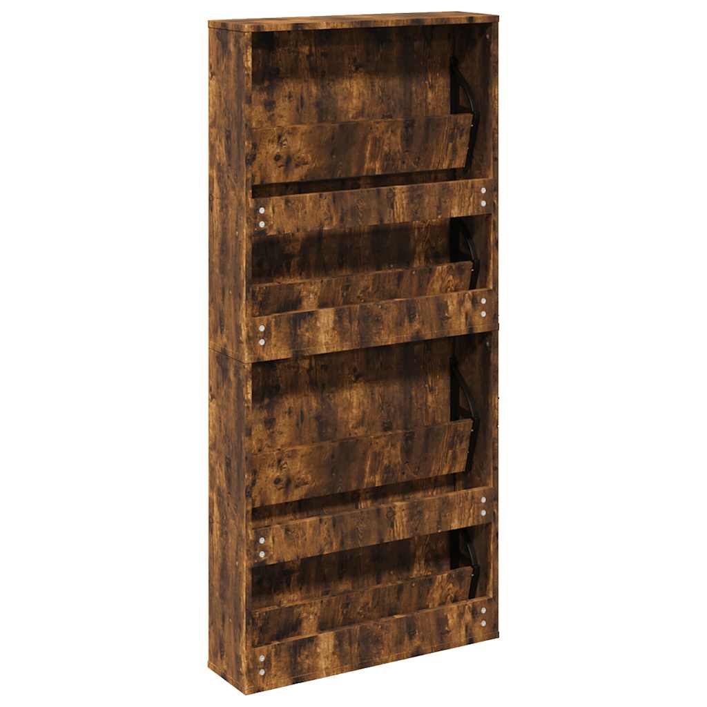 Armoire à chaussures miroir à 4 niveaux chêne fumé 63x17x134 cm - XIOS