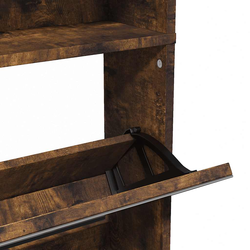 Armoire à chaussures miroir à 4 niveaux chêne fumé 63x17x134 cm - XIOS