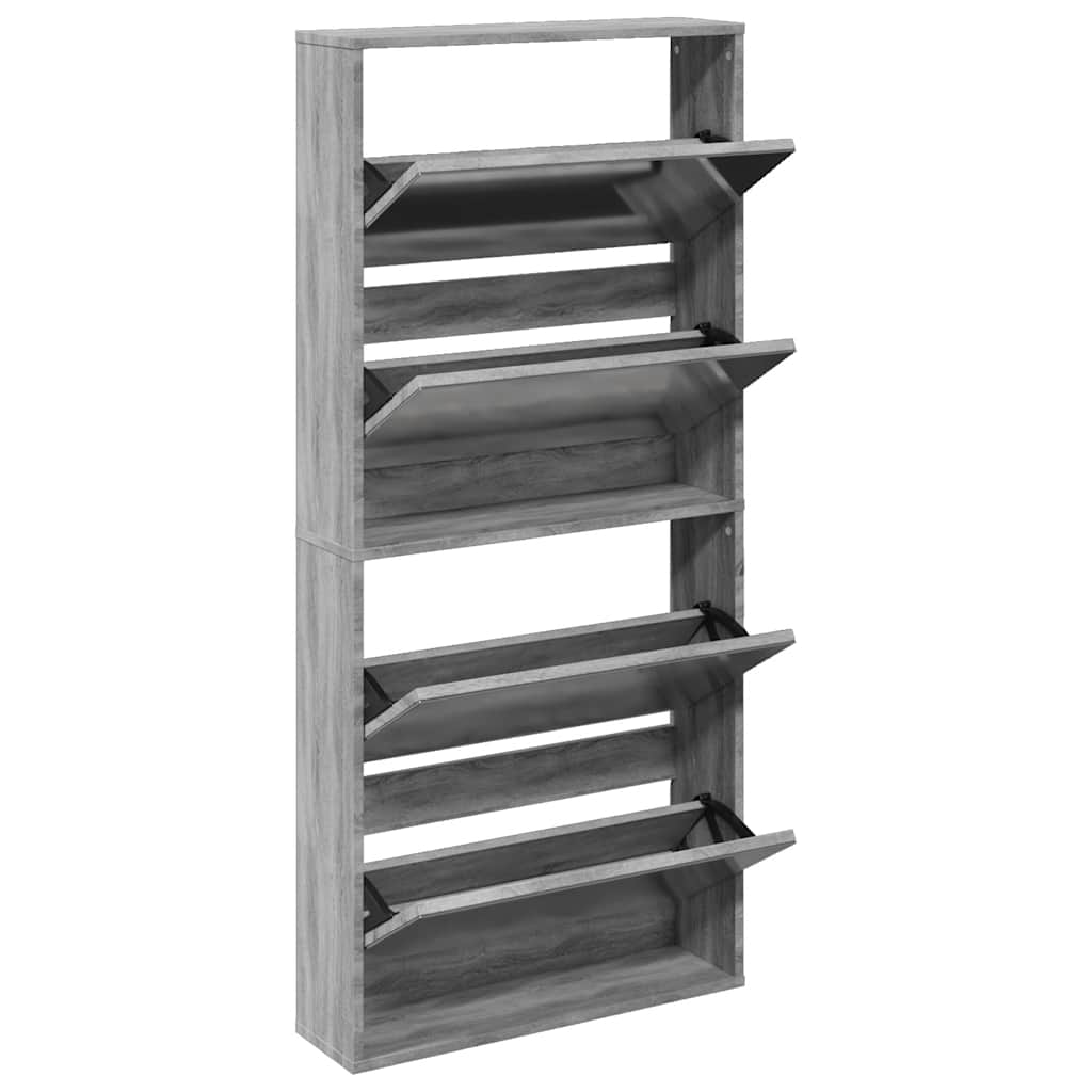 Armoire à chaussures miroir 4 niveaux sonoma gris 63x17x134 cm - XIOS