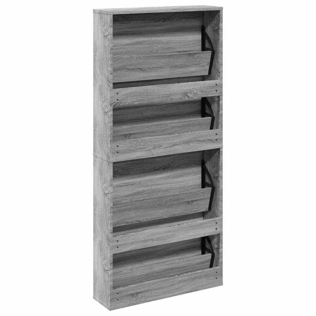 Armoire à chaussures miroir 4 niveaux sonoma gris 63x17x134 cm - XIOS