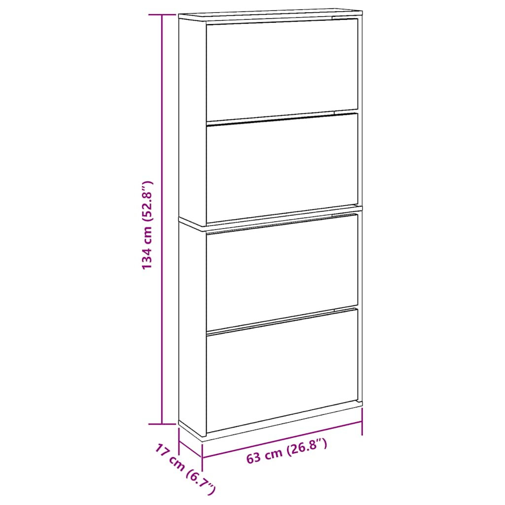 Armoire à chaussures miroir 4 niveaux sonoma gris 63x17x134 cm - XIOS