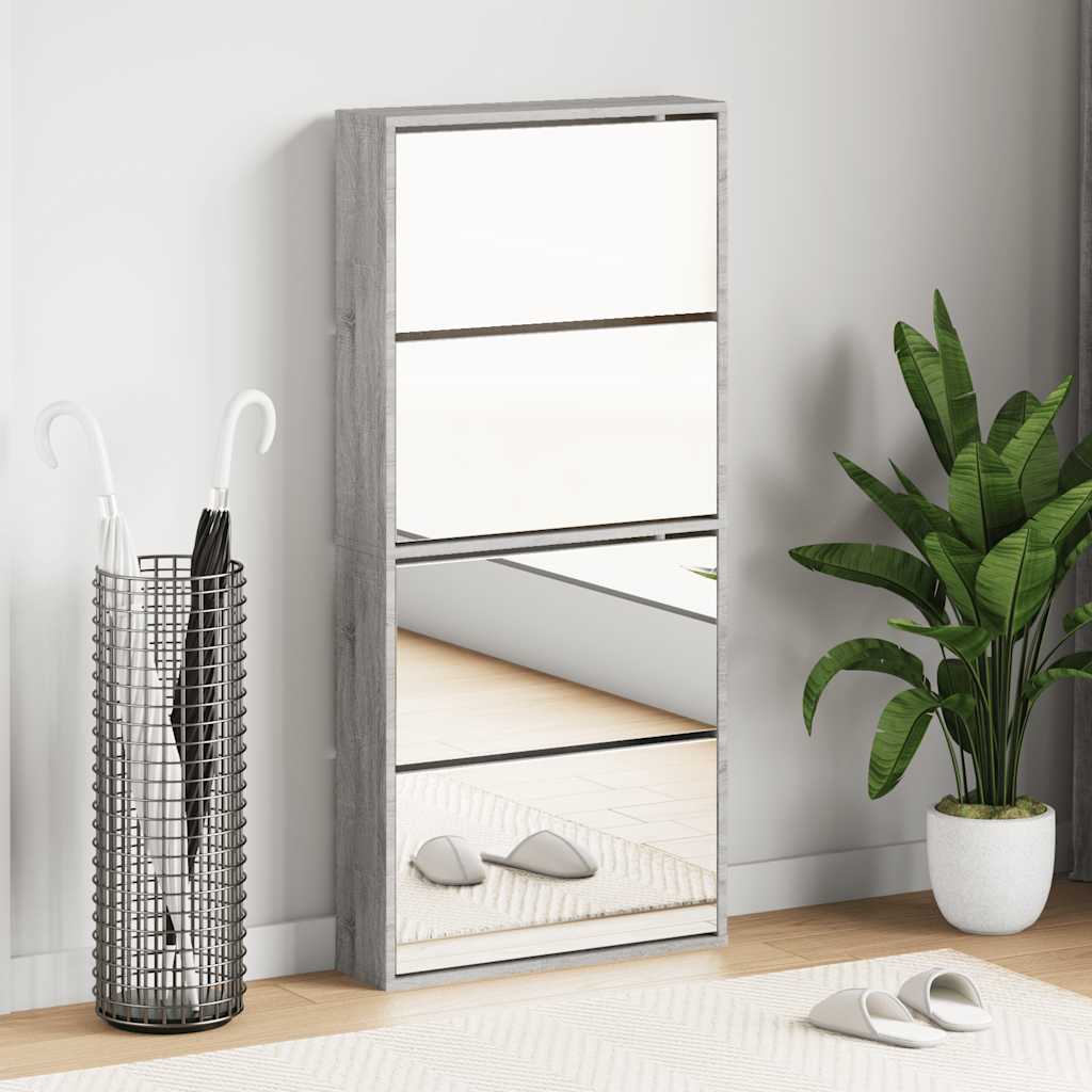 Armoire à chaussures miroir 4 niveaux sonoma gris 63x17x134 cm - XIOS