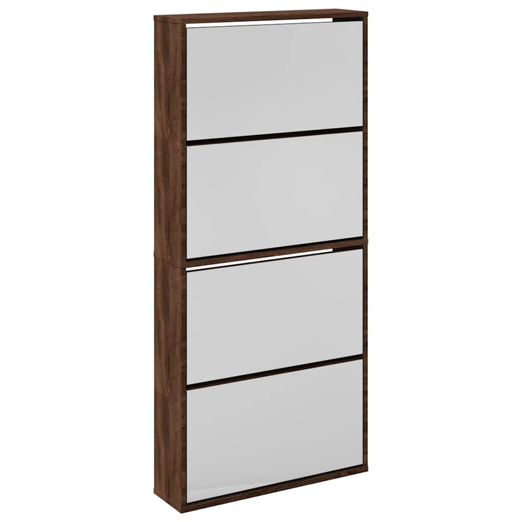 Armoire à chaussures miroir 4 niveaux chêne marron 63x17x134 cm - XIOS