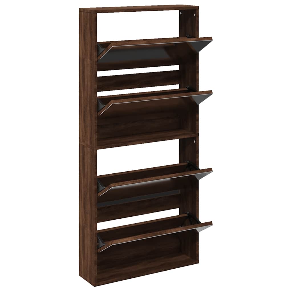 Armoire à chaussures miroir 4 niveaux chêne marron 63x17x134 cm - XIOS