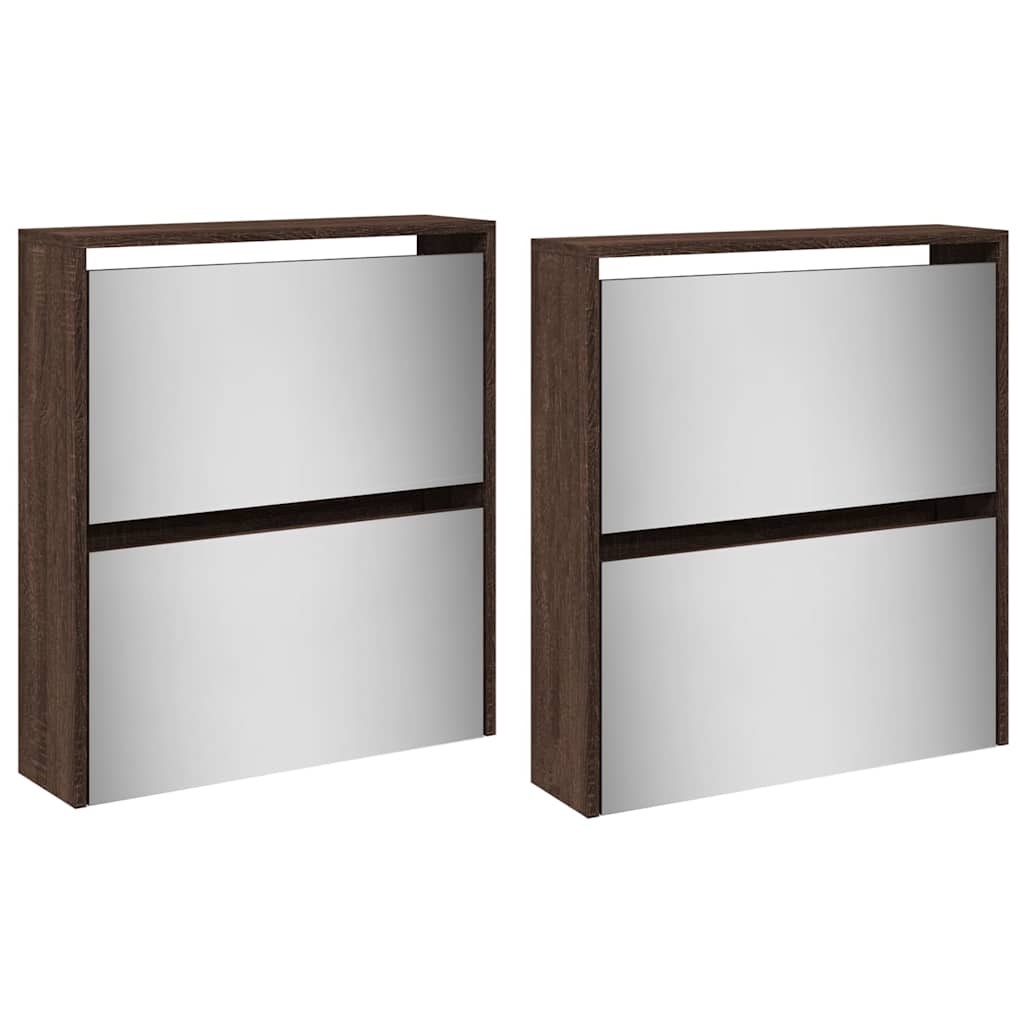 Armoire à chaussures miroir 4 niveaux chêne marron 63x17x134 cm - XIOS