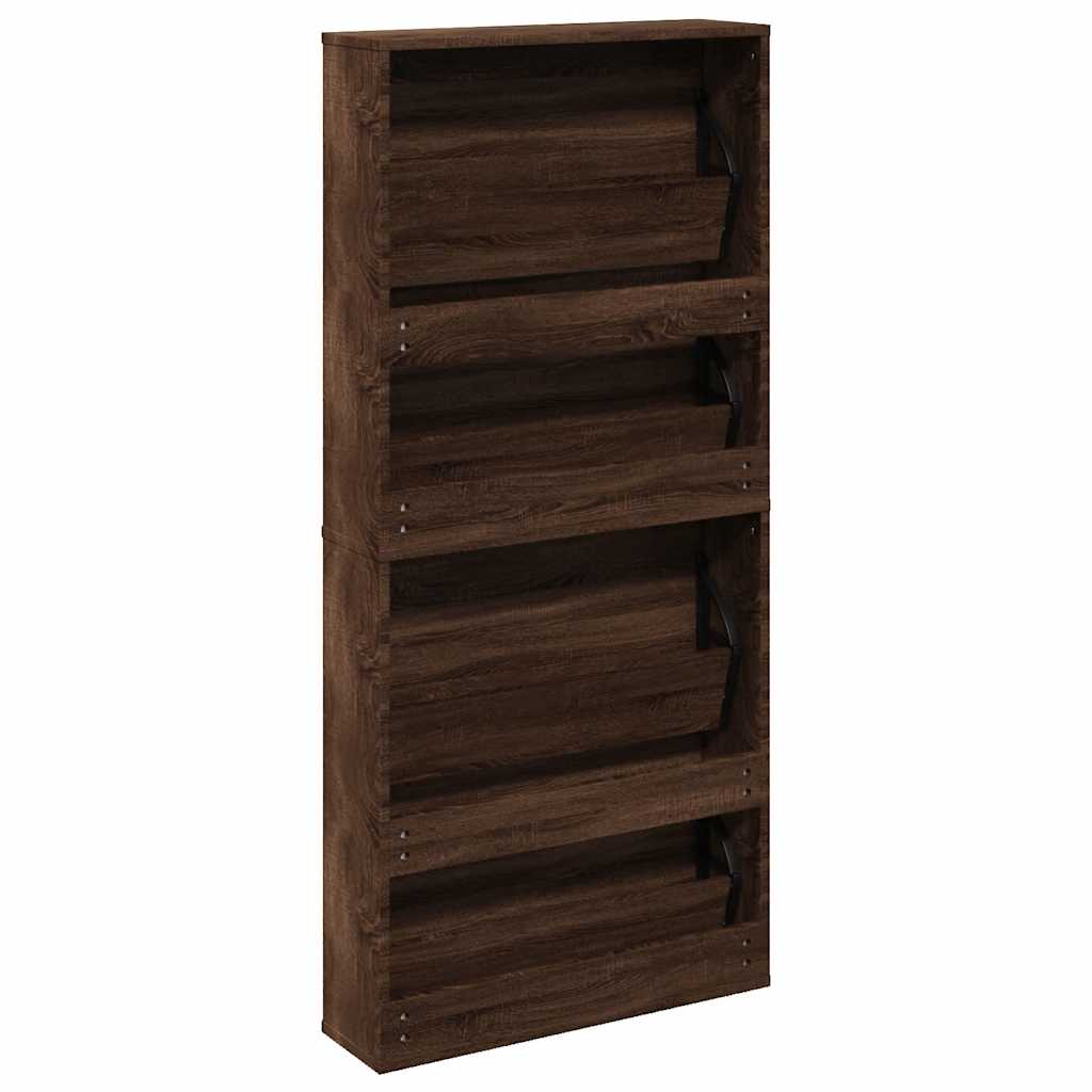 Armoire à chaussures miroir 4 niveaux chêne marron 63x17x134 cm - XIOS